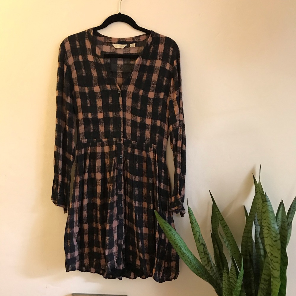 Anthropologie TYLHO Pink Gingham Long Sleeve Dress